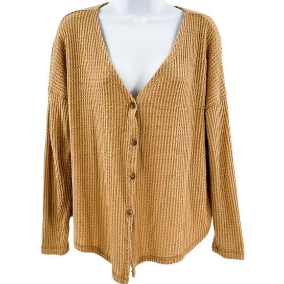 2/$30 American Eagle Outfitters Waffle Knit Button Front Cardigan Sweater Top - Picture 3 of 8